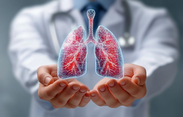 Doctor holding model of human lungs for chest care